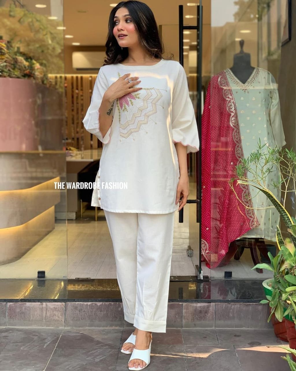 White Cotton Flex Embroidered Co-Ord Set
